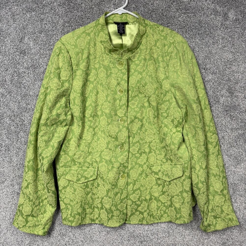 Y2K Dialogue Blazer Jacket XL Floral Jacquard Lined Shoulder Pads Office Chic